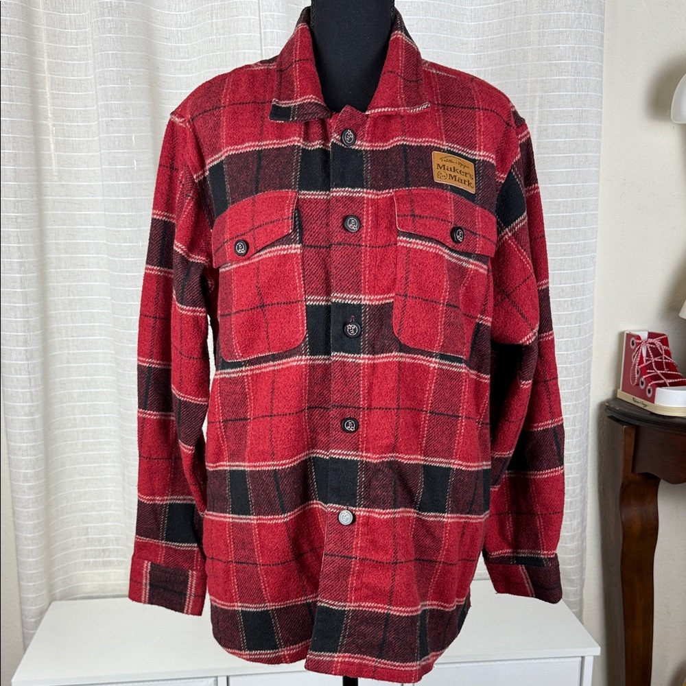 Maker’s Mark Men's Red and Black Plaid  Jacket, Large